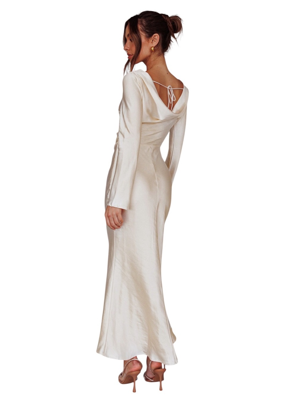 Selfie Leslie Oyster Ivory Loveland Cowl Back Midi Dress Womens S - Picture 10 of 10